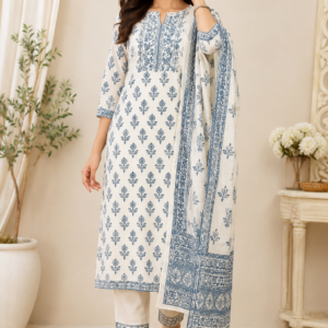 Stylish Mauve PEACH Embroidered Kurta Set for Women with Printed Dupatta & Pants | Cotton Blend Ethnic Suit Set for Daily Wear, Office, Festive & Traditional Functions | Comfortable Straight Kurti with 3/4th Sleeves | Indian Salwar Suit Set 3 Piece SET